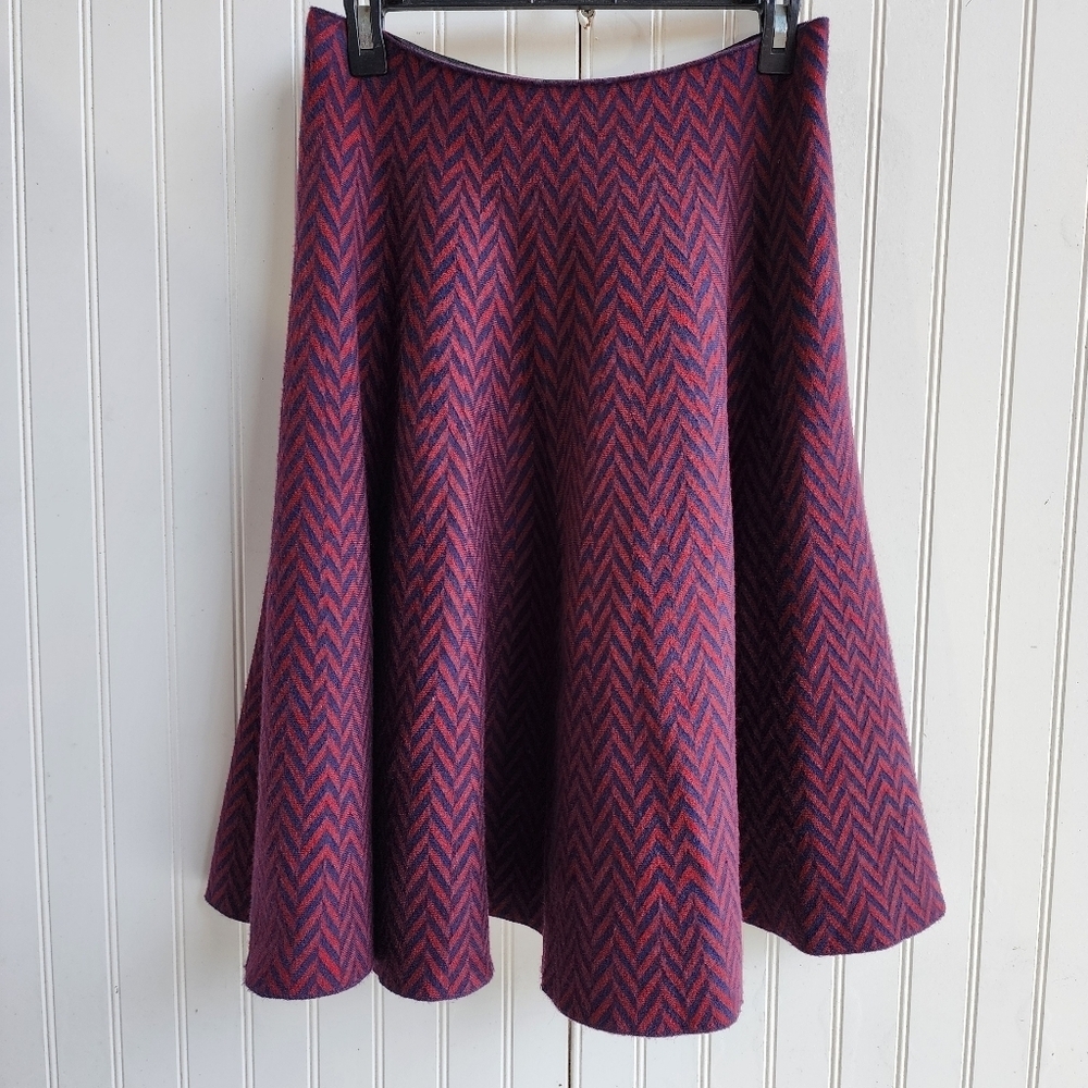 Lucy Paris Navy Blue Red Geometric Knit Midi Skirt Stretch Elastic Waist Rayon M